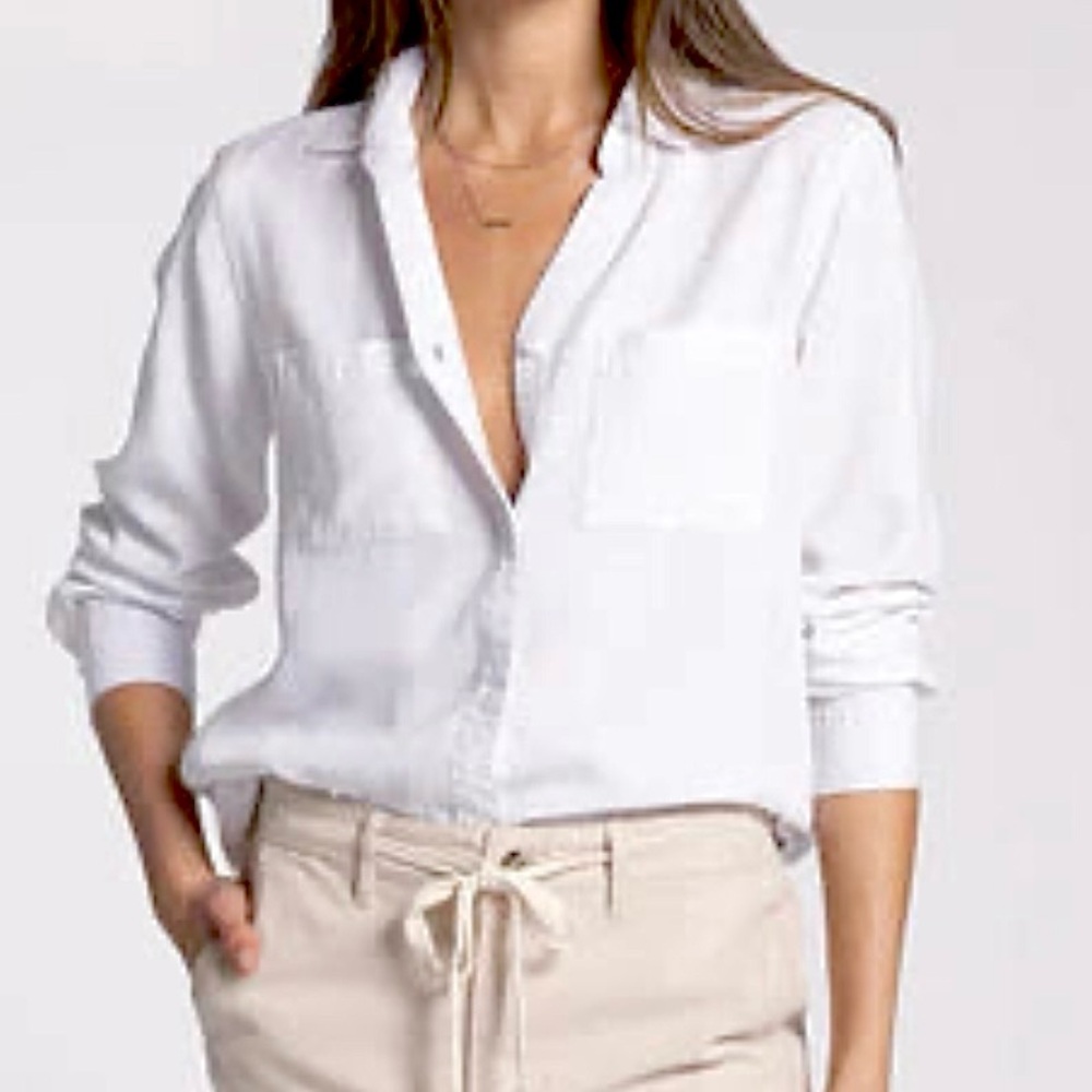 Thread + Supply Women's XS White Tailored Button-Up Long Sleeve Top